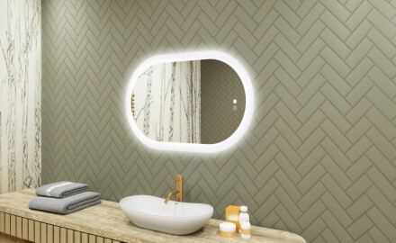 Espelho de banheiro iluminado, bicolor, interruptor touch, tapete aquecedor
