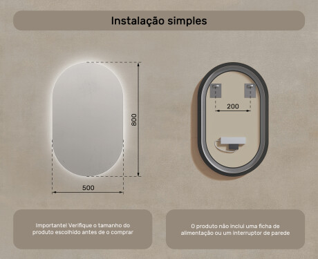 Espelho Para Casa De Banho Com Iluminação LED 50x80cm com luz LED fria de 7000K, luz quente de 3000K ou luz neutra de 4500K #7