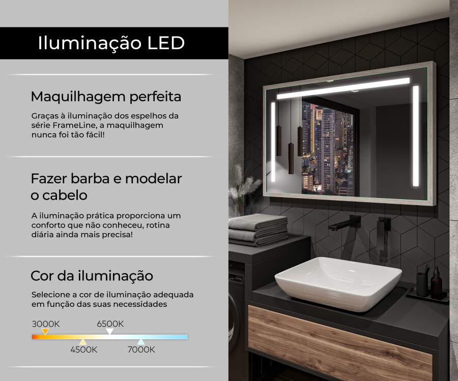 Artforma - Espelho de casa de banho rectangular LED com moldura - FrameLine  L134