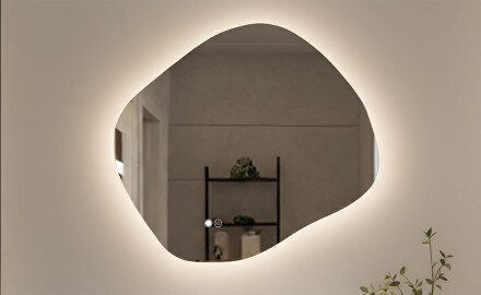 Espelho de banheiro com iluminação, bicolor, interruptor touch, tapete aquecedor