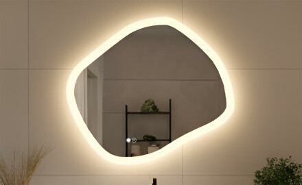 Espelho de banheiro com iluminação, cor dupla, interruptor touch, manta de aquecimento