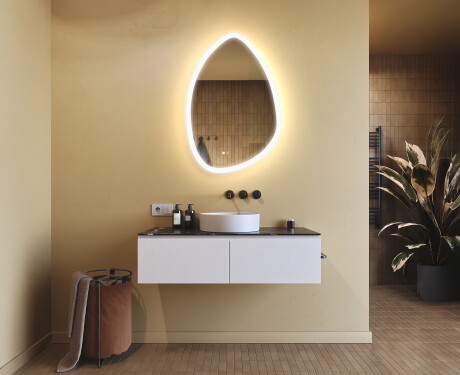 Espelho irregular com iluminação, 64×94 cm, bicolor, interruptor touch, tapete aquecedor #9