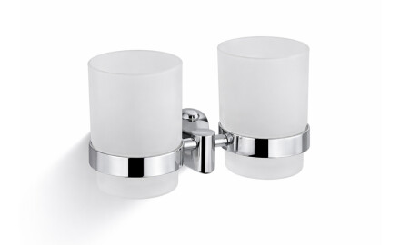 CLASSIC – Suporte com dois copos / cromado, vidro mate
