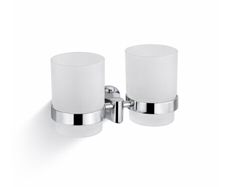 CLASSIC – Suporte com dois copos / cromado, vidro mate