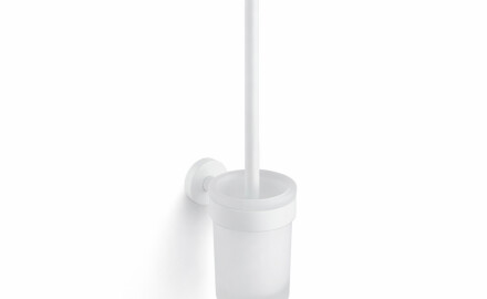 CLASSIC - Escova de sanita suspensa / recipiente em vidro mate / branco mate