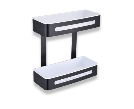 Cesto duplo / preto mate / cestos interiores em plástico branco