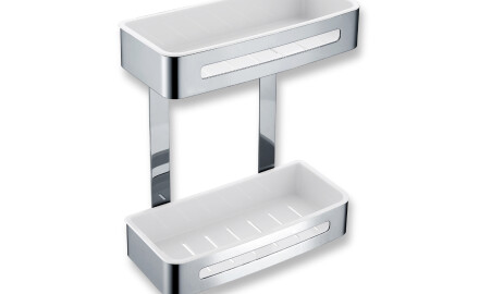 Cesto duplo / aço polido / cestos interiores em plástico branco