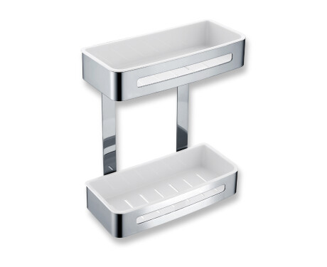 Cesto duplo / aço polido / cestos interiores em plástico branco