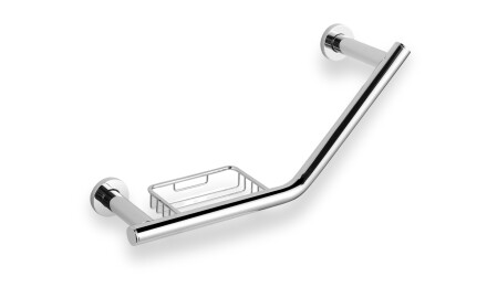 Pega de casa de banho angular Ø25 com cesto / cromada