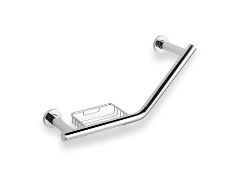 Pega de casa de banho angular Ø25 com cesto / cromada