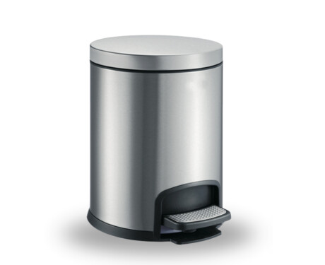 Cesto com pedal PREMIUM redondo de 5 L, fecho suave / aço inoxidável acetinado