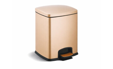 Cesto com pedal PREMIUM retangular de 5 L, fecho suave / champanhe