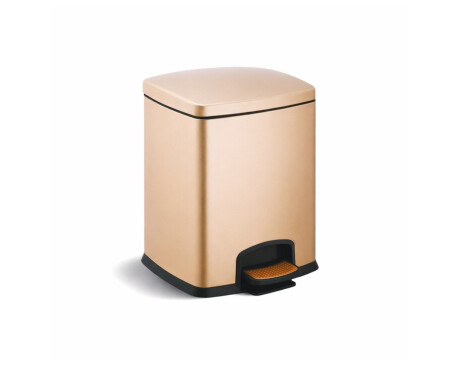 Cesto com pedal PREMIUM retangular de 5 L, fecho suave / champanhe