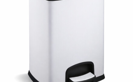 Cesto com pedal PREMIUM retangular de 20 L, fecho suave / branco