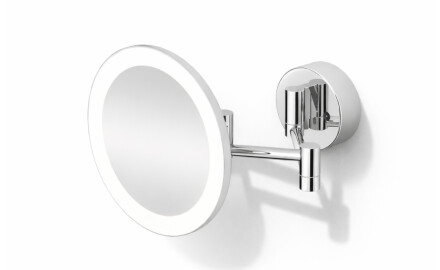 Espelho de maquilhagem com ampliação de 3x, redondo, com iluminação LED, regulação contínua da cor da luz, inclinável, braço duplo articulado / cromado