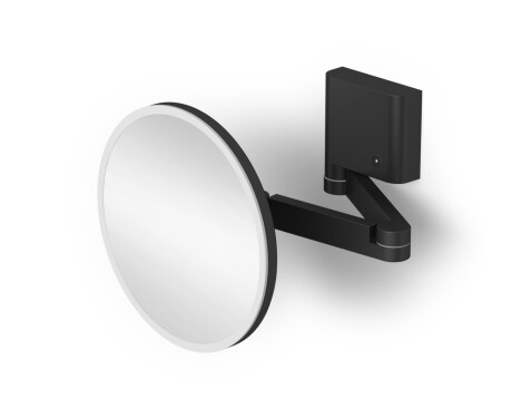 Espelho de maquilhagem com ampliação de 5x, redondo, com iluminação LED e regulação contínua da cor da luz, inclinável, braço duplo articulado / preto mate