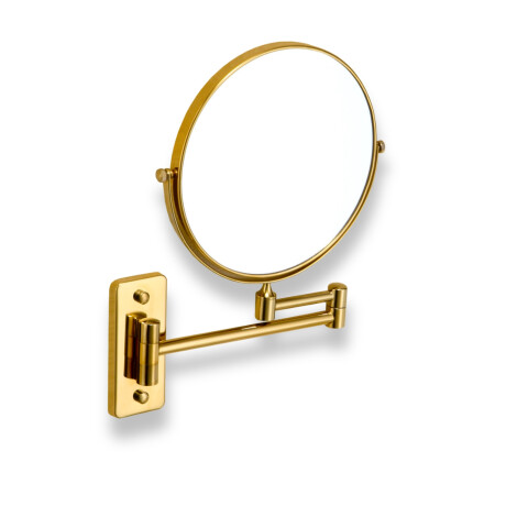 Espelho de maquilhagem simples / ampliação 3x, redondo, inclinável, com braço duplo articulado / dourado brilhante #1