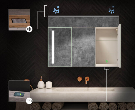 Armário de casa de banho suspenso com espelho LED L02 Emily 100 x 72 cm na cor San Marino #6