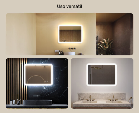 Espelho de banheiro arredondado com iluminação LED, bicolor, interruptor touch, tapete aquecedor #2