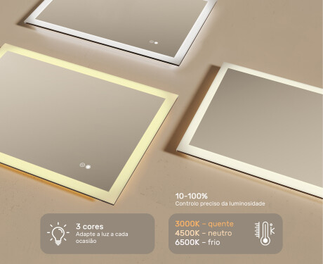 Espelho de banheiro arredondado com iluminação LED, bicolor, interruptor touch, tapete aquecedor #3