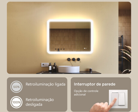 Espelho de banheiro arredondado com iluminação LED, bicolor, interruptor touch, tapete aquecedor #4