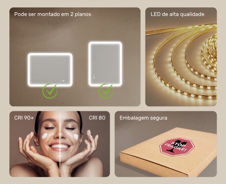 Espelho de banheiro arredondado com iluminação LED, bicolor, interruptor touch, tapete aquecedor #6