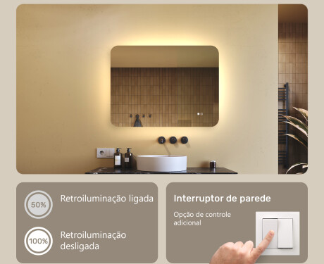 Espelho de banheiro arredondado com iluminação LED, bicolor, interruptor touch, tapete aquecedor #4