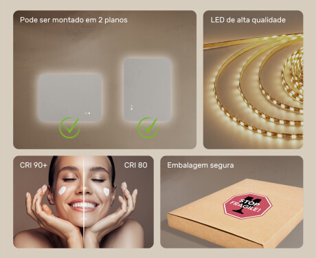 Espelho de banheiro arredondado com iluminação LED, bicolor, interruptor touch, tapete aquecedor #6